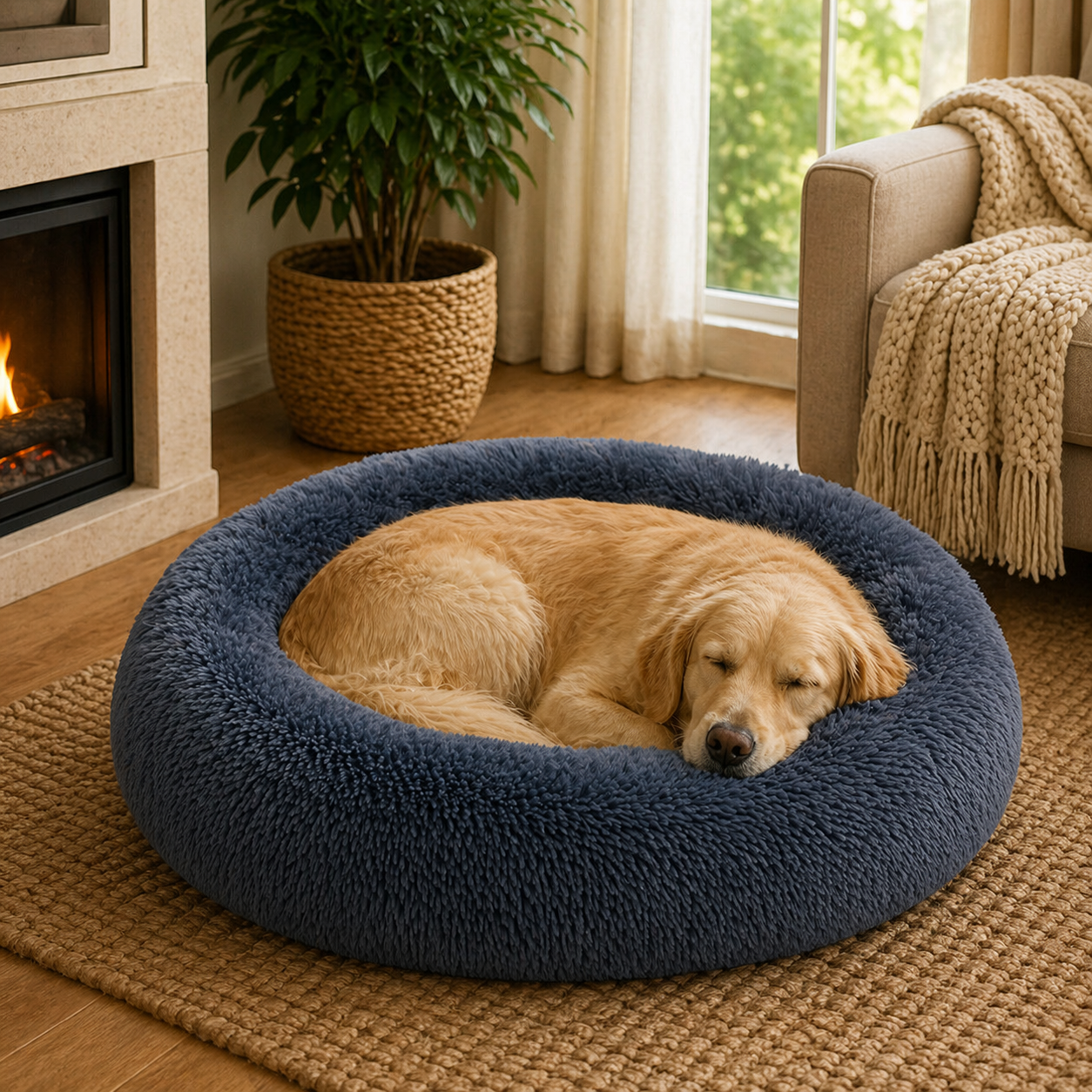 PaWz Plush Comfort Donut Bed - Blue, L