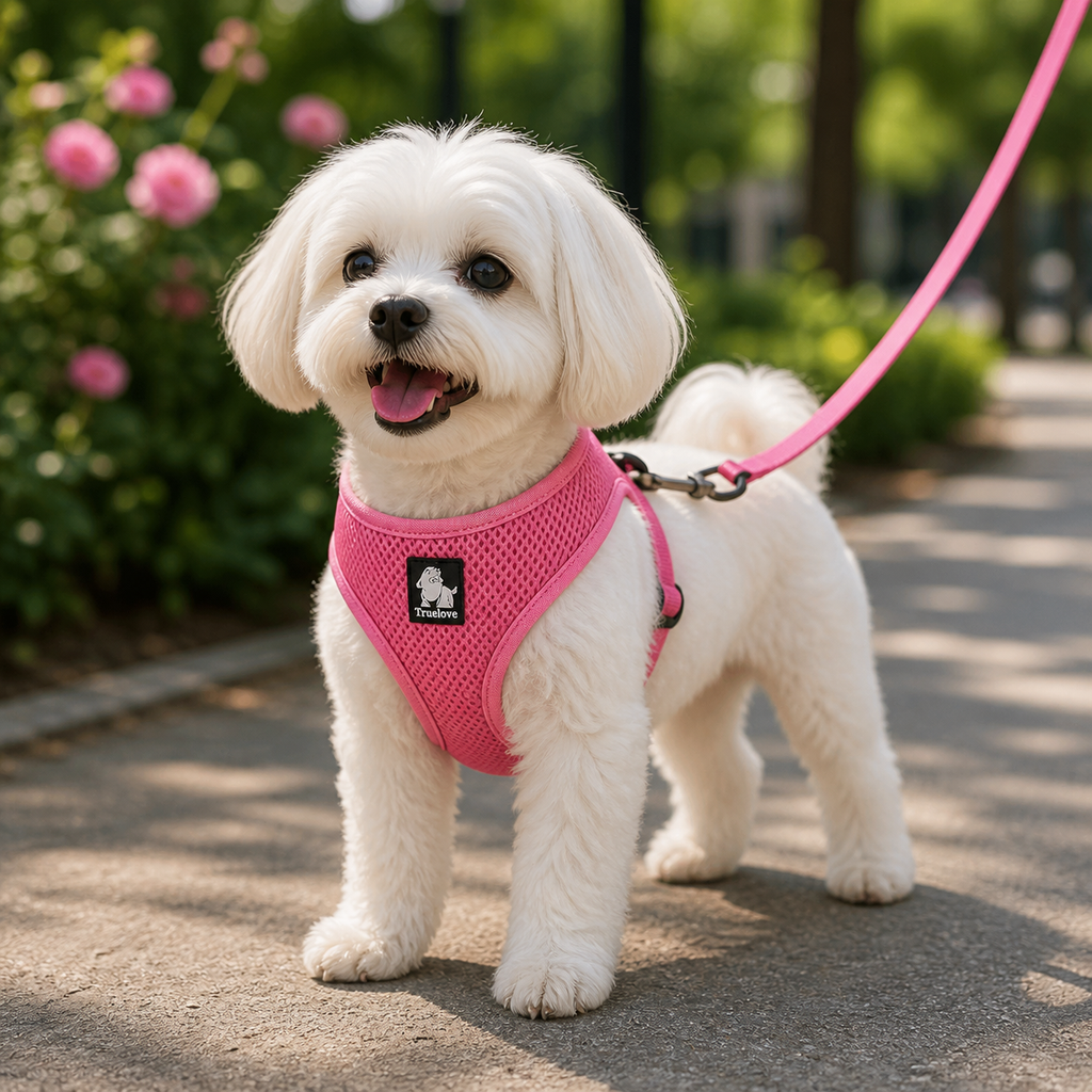 Dog Harness with Steel D Ring - Pink, L