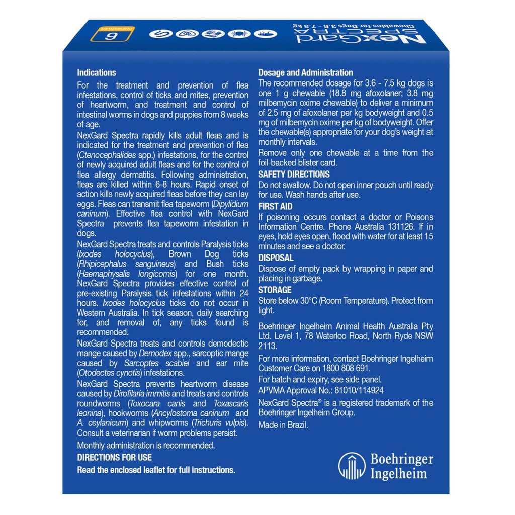 NexGard Spectra Dogs 3.6-7.5kg 6pk-2018816668981137409