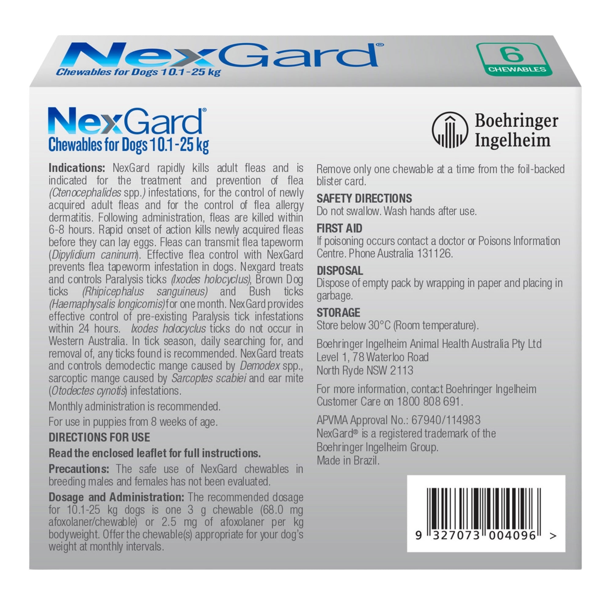 Nexgard Large Dogs 10.1-25Kg Green 6pk-2017004949434667009
